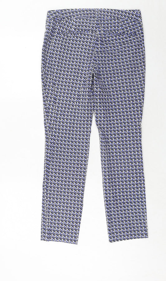 Dalia Womens Blue Geometric Polyester Chino Trousers Size 30 in Regular Hook & Eye