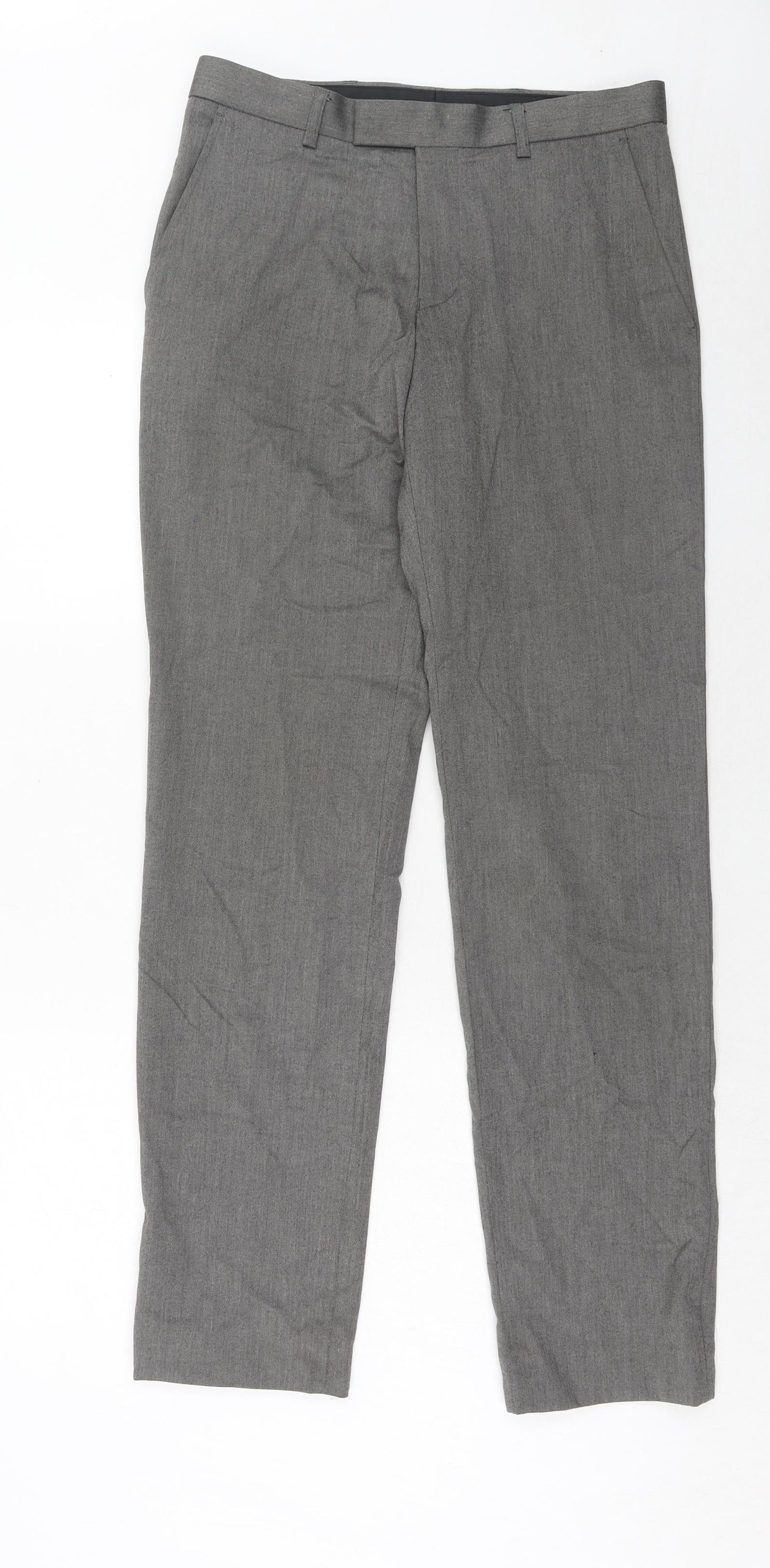 Marks and Spencer Mens Grey Polyester Trousers Size 30 in L33 in Regular Hook & Eye
