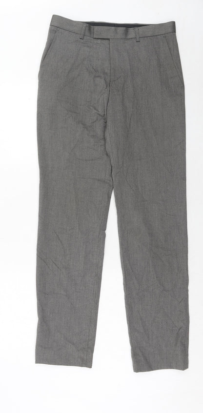 Marks and Spencer Mens Grey Polyester Trousers Size 30 in L33 in Regular Hook & Eye