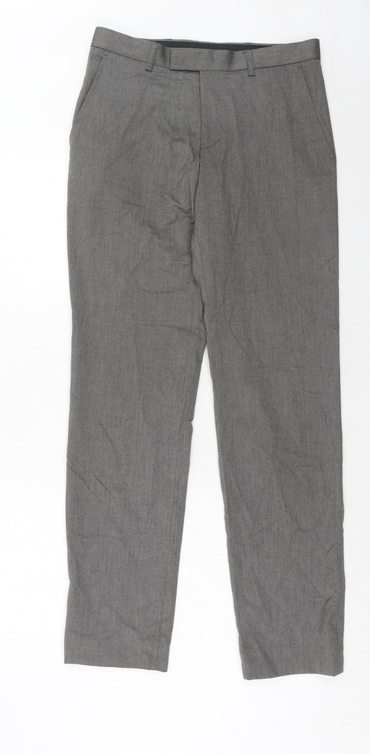 Marks and Spencer Mens Grey Polyester Trousers Size 30 in L33 in Regular Hook & Eye