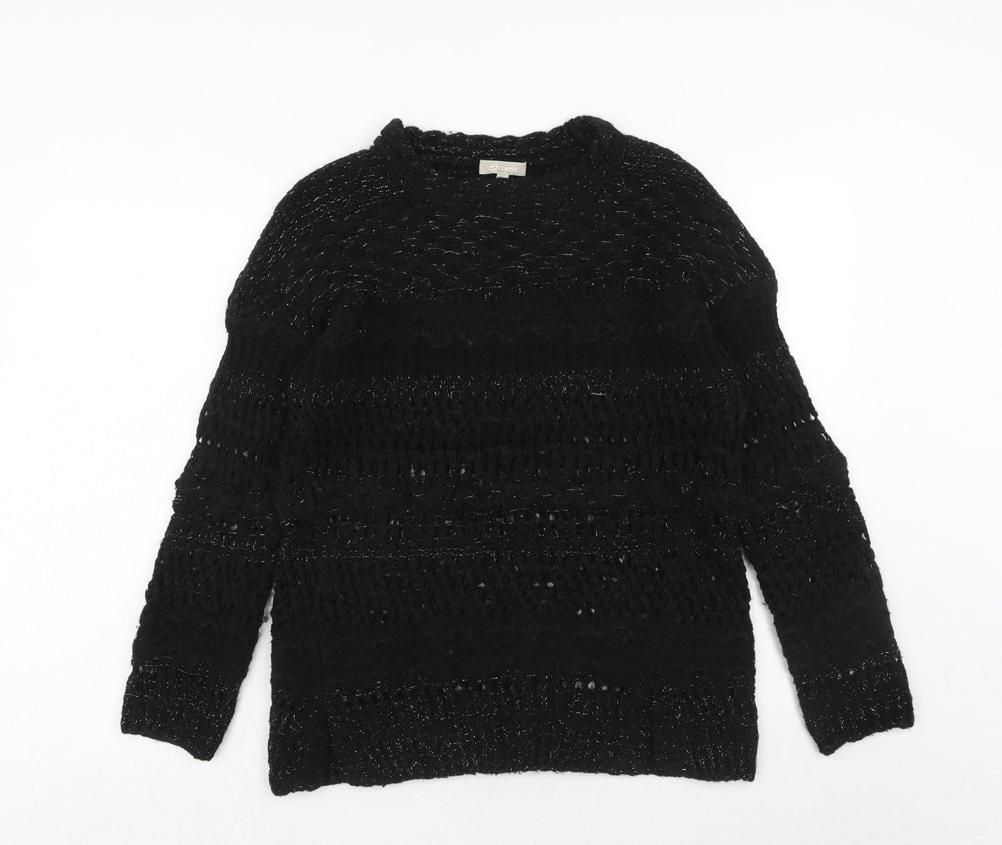 Twist Womens Black Round Neck Acrylic Pullover Jumper Size XS
