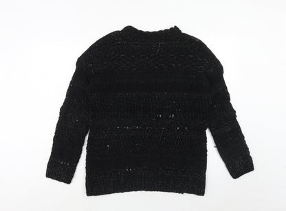 Twist Womens Black Round Neck Acrylic Pullover Jumper Size XS