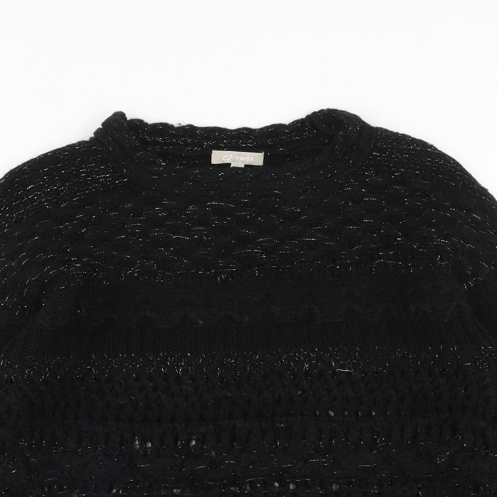 Twist Womens Black Round Neck Acrylic Pullover Jumper Size XS