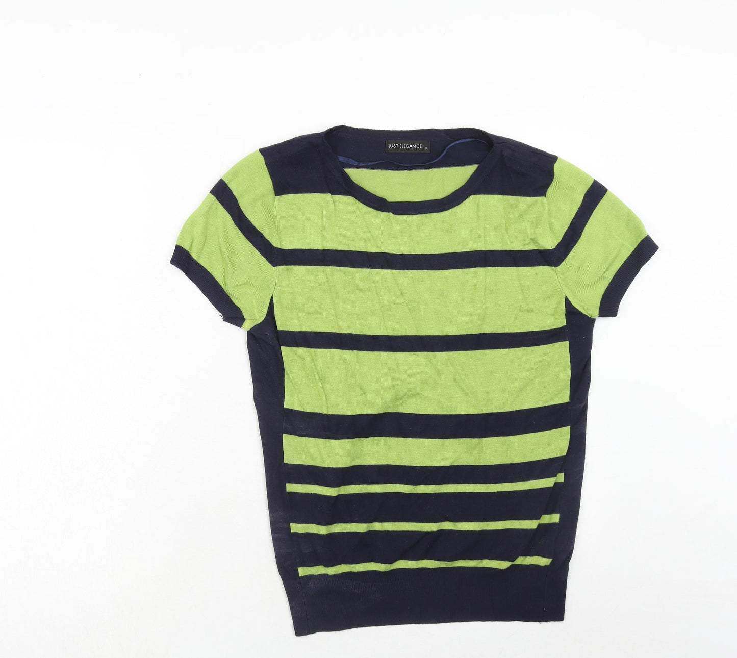 Just Elegance Womens Green Round Neck Striped Viscose Pullover Jumper Size XL