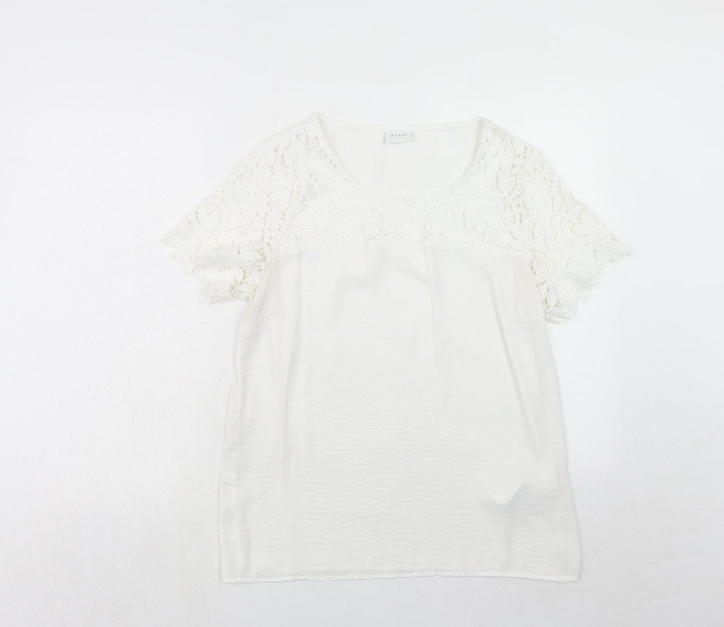Womens UK Size M VILA White Basic T-Shirt