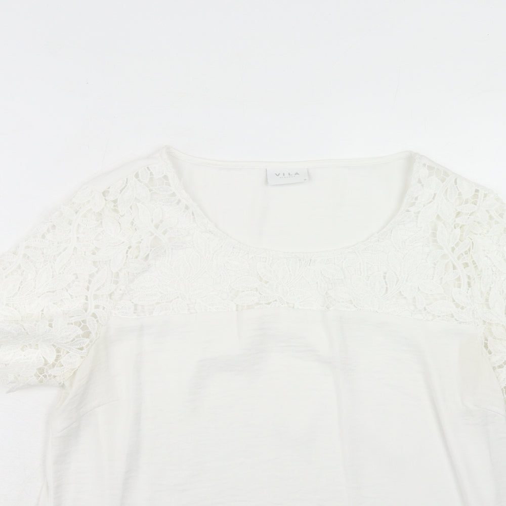 Womens UK Size M VILA White Basic T-Shirt