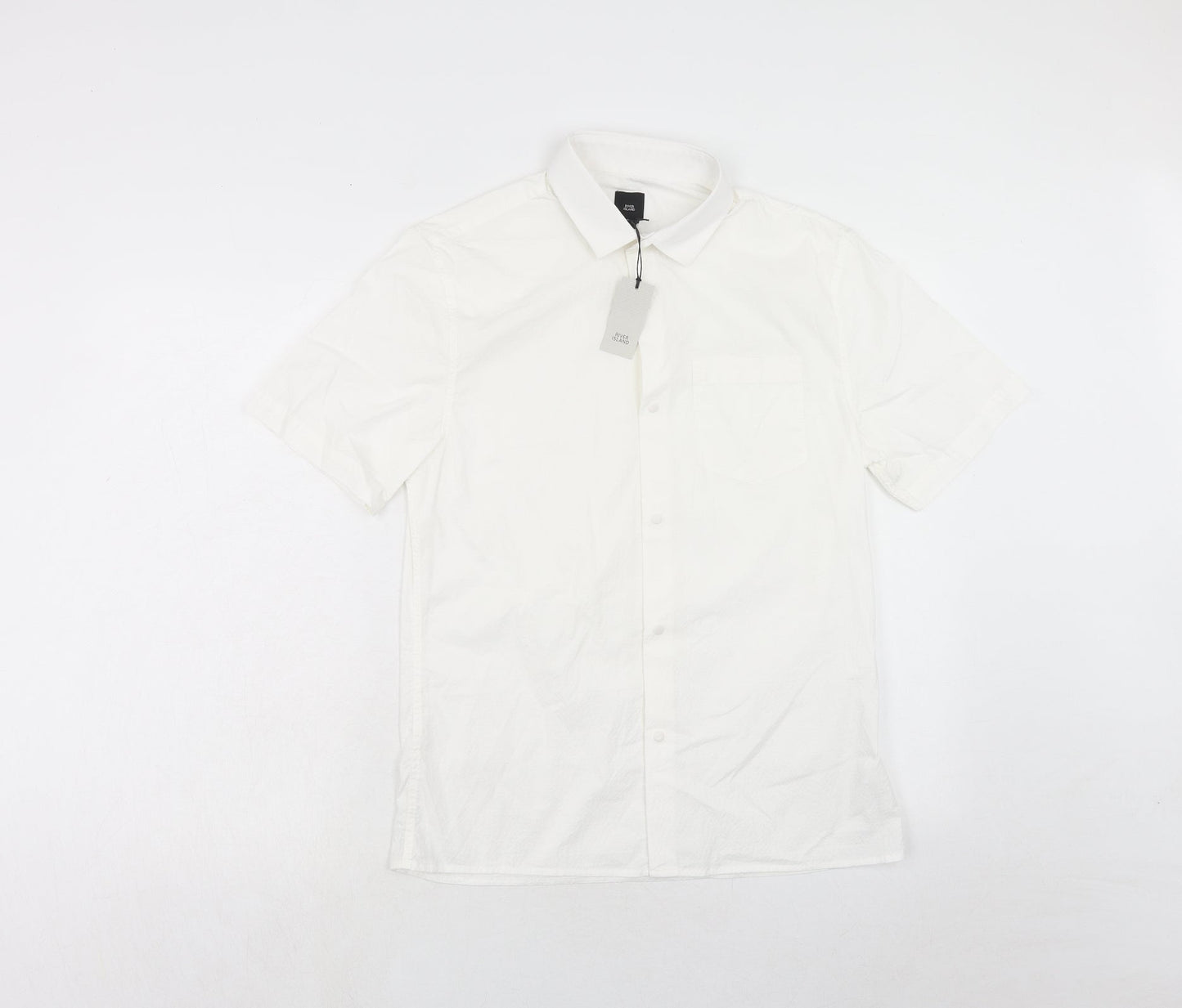 River Island Mens White Cotton Button-Up Size S Collared Button
