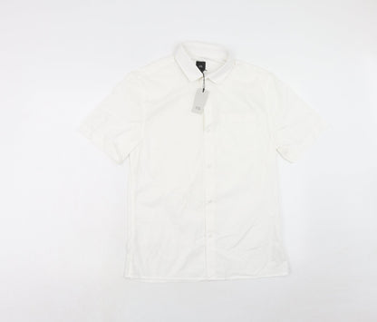 River Island Mens White Cotton Button-Up Size S Collared Button