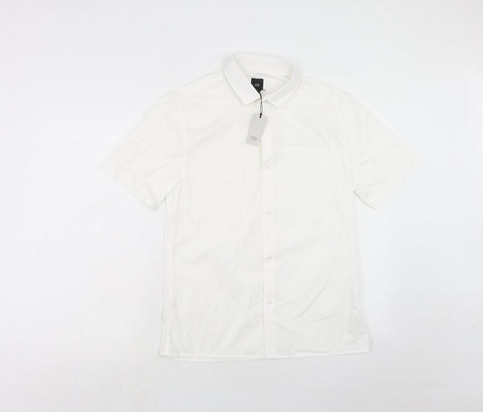 River Island Mens White Cotton Button-Up Size S Collared Button