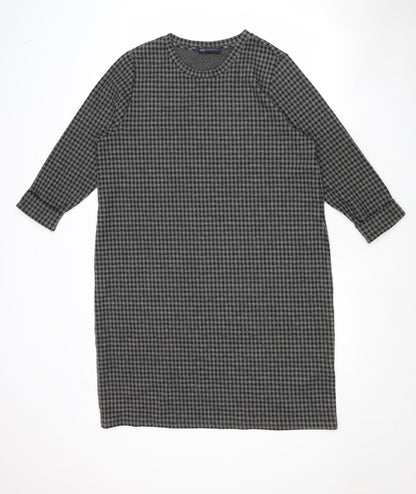 Marks and Spencer Womens Grey Check Polyester Shift Size 18 Round Neck Pullover