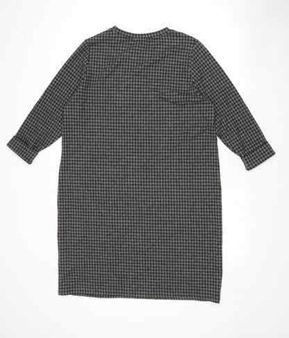 Marks and Spencer Womens Grey Check Polyester Shift Size 18 Round Neck Pullover