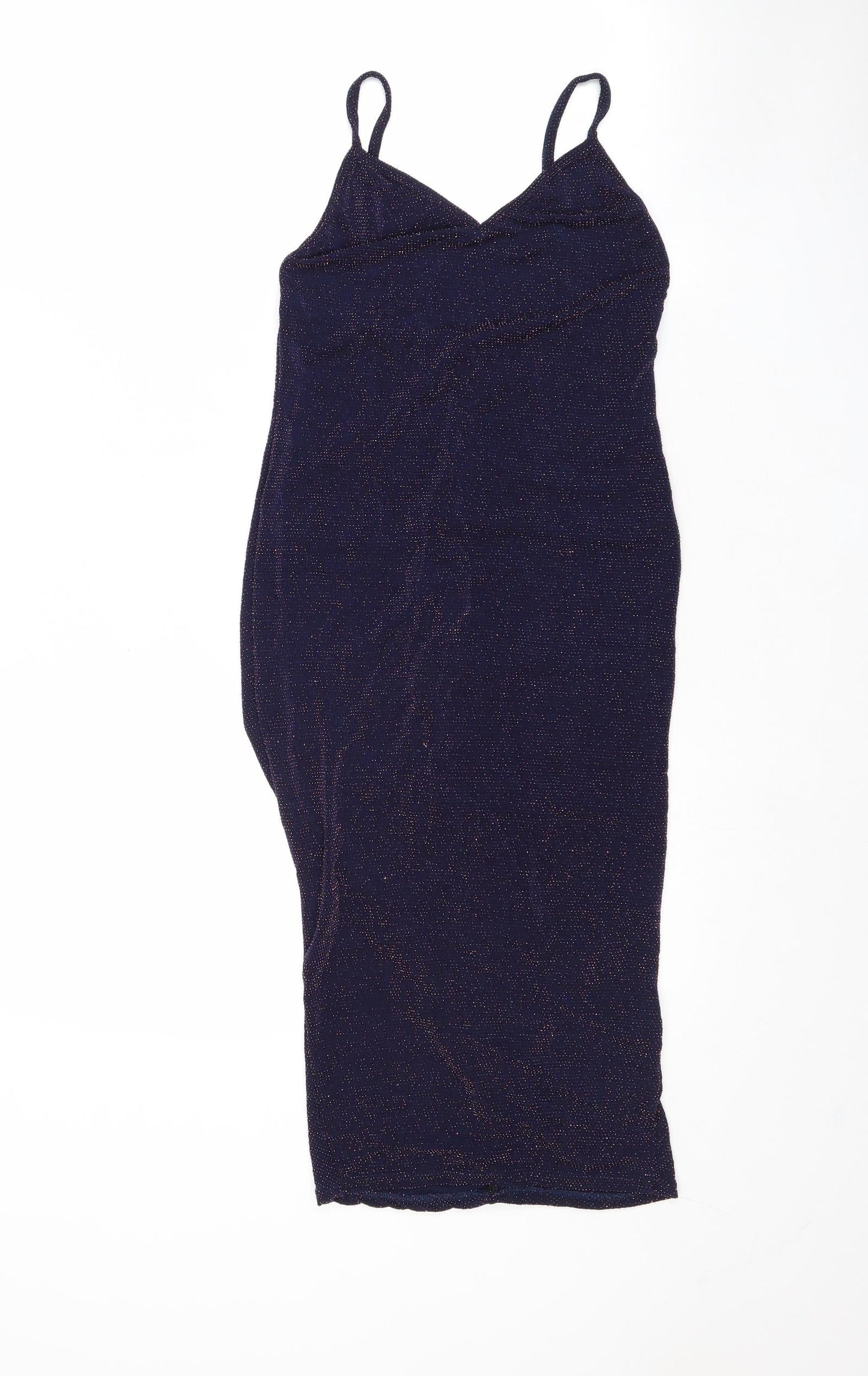 Boohoo Womens Blue Nylon Slip Dress Size 12 V-Neck Pullover