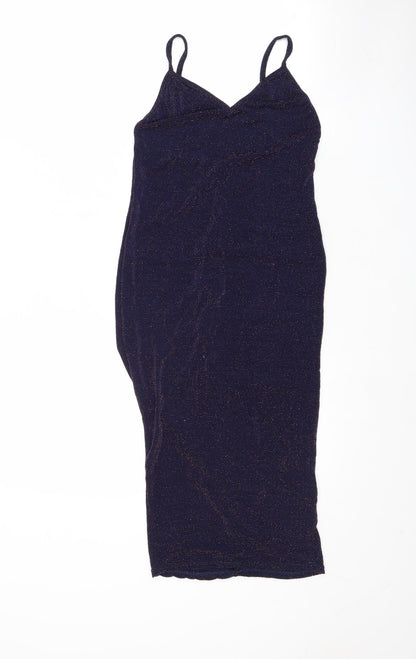 Boohoo Womens Blue Nylon Slip Dress Size 12 V-Neck Pullover