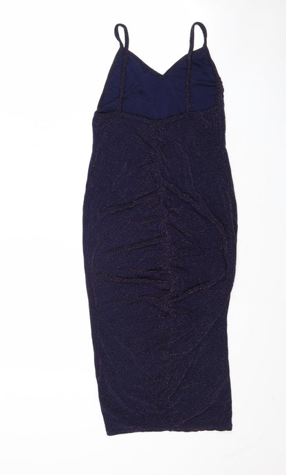 Boohoo Womens Blue Nylon Slip Dress Size 12 V-Neck Pullover