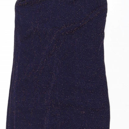 Boohoo Womens Blue Nylon Slip Dress Size 12 V-Neck Pullover
