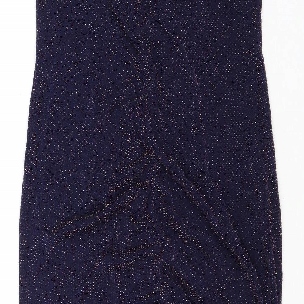 Boohoo Womens Blue Nylon Slip Dress Size 12 V-Neck Pullover