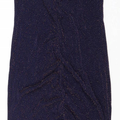 Boohoo Womens Blue Nylon Slip Dress Size 12 V-Neck Pullover
