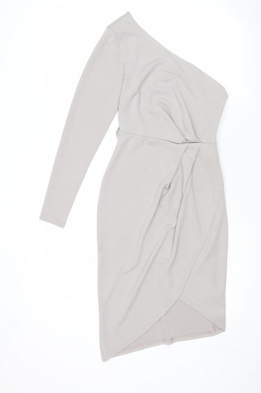 New Look Womens Grey Polyester Sheath Size 6 One Shoulder Zip - Wrap Style