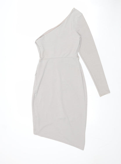 New Look Womens Grey Polyester Sheath Size 6 One Shoulder Zip - Wrap Style