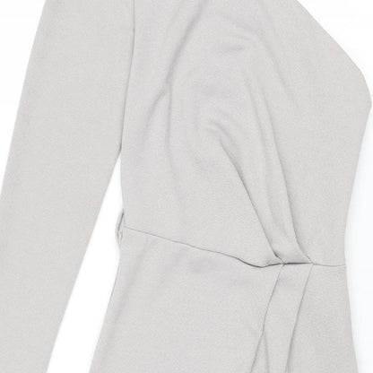 New Look Womens Grey Polyester Sheath Size 6 One Shoulder Zip - Wrap Style