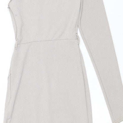 New Look Womens Grey Polyester Sheath Size 6 One Shoulder Zip - Wrap Style