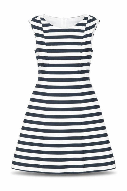 Zara Womens Blue Striped Cotton Fit & Flare Size XS Boat Neck Zip