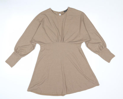 Nasty Gal Womens Brown Polyester Skater Dress Size 12 Round Neck Button - Open Back