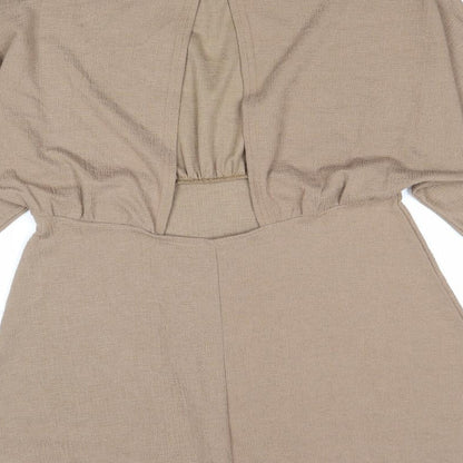 Nasty Gal Womens Brown Polyester Skater Dress Size 12 Round Neck Button - Open Back
