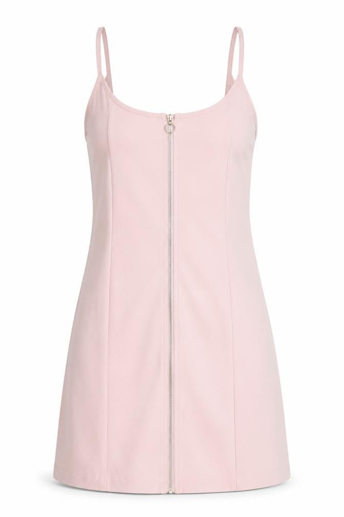 Allegra K Womens Pink Polyester Slip Dress Size M Scoop Neck Zip
