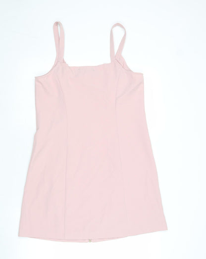 Allegra K Womens Pink Polyester Slip Dress Size M Scoop Neck Zip