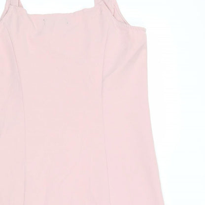 Allegra K Womens Pink Polyester Slip Dress Size M Scoop Neck Zip