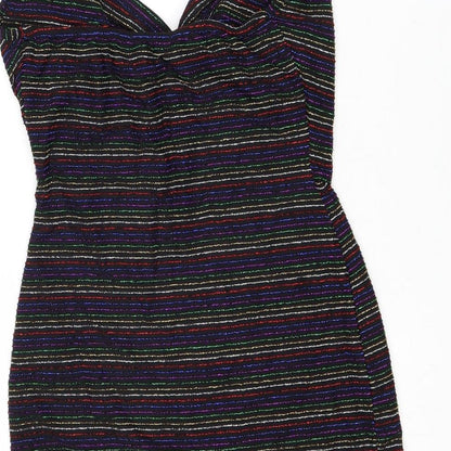 PRETTYLITTLETHING Womens Black Striped Polyacrylate Fibre Bodycon Size 10 Halter Tie