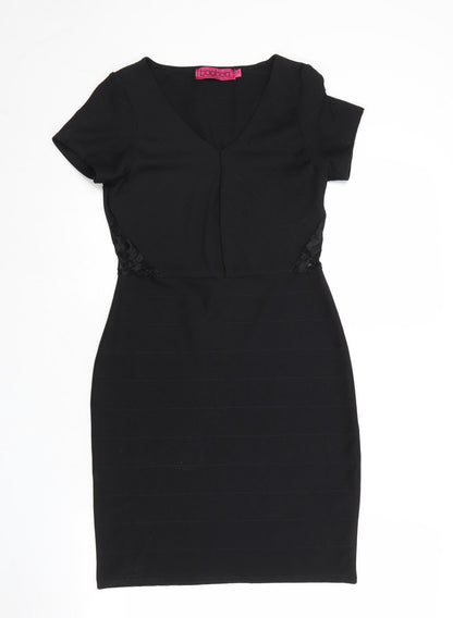 Boohoo Womens Black Polyester Shift Size 10 V-Neck Pullover - Lace Details