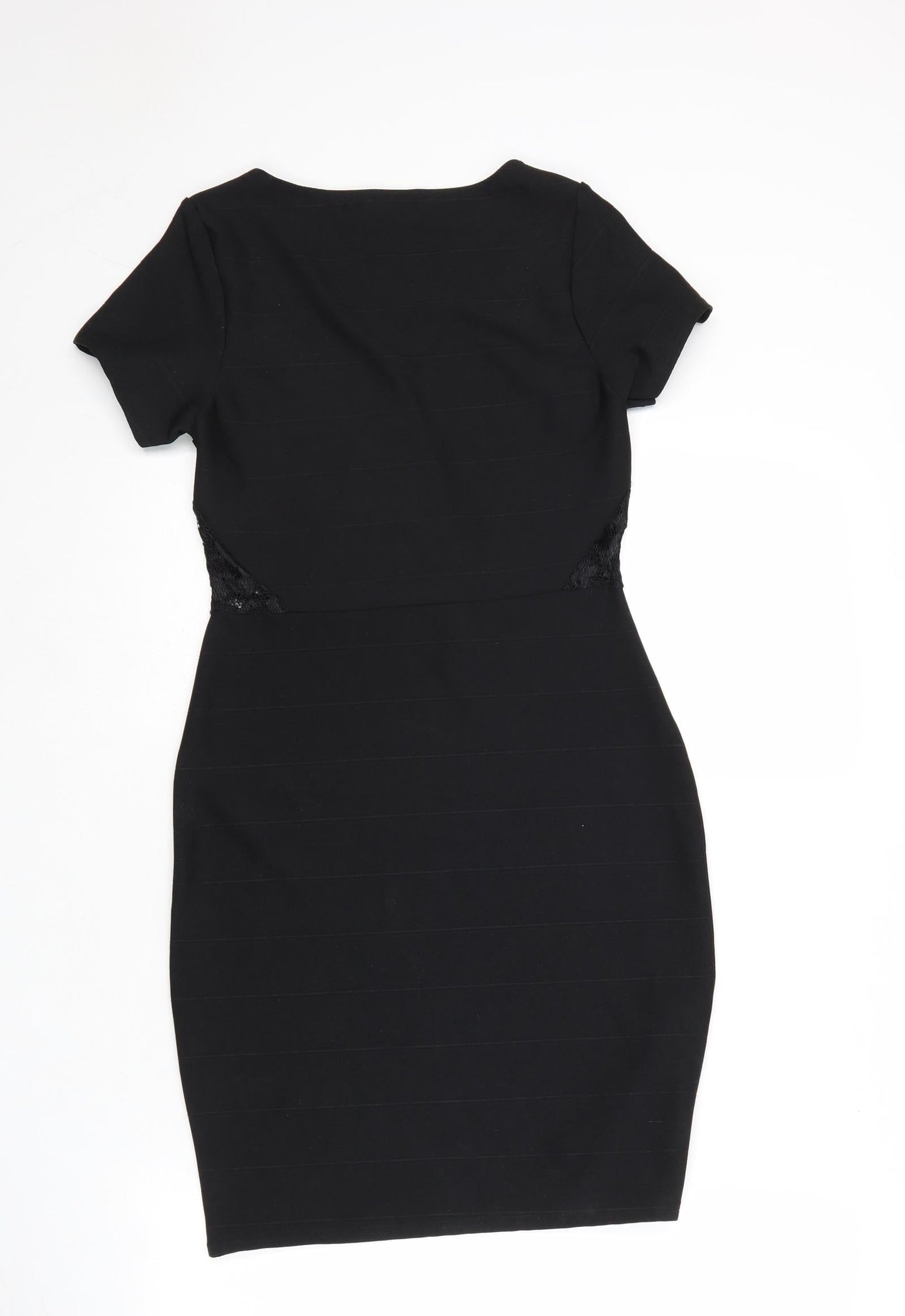 Boohoo Womens Black Polyester Shift Size 10 V-Neck Pullover - Lace Details