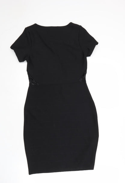 Boohoo Womens Black Polyester Shift Size 10 V-Neck Pullover - Lace Details