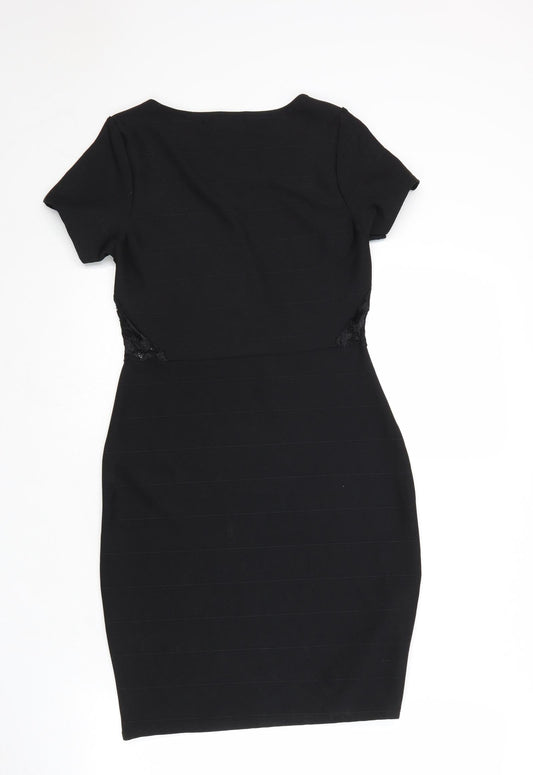 Boohoo Womens Black Polyester Shift Size 10 V-Neck Pullover - Lace Details