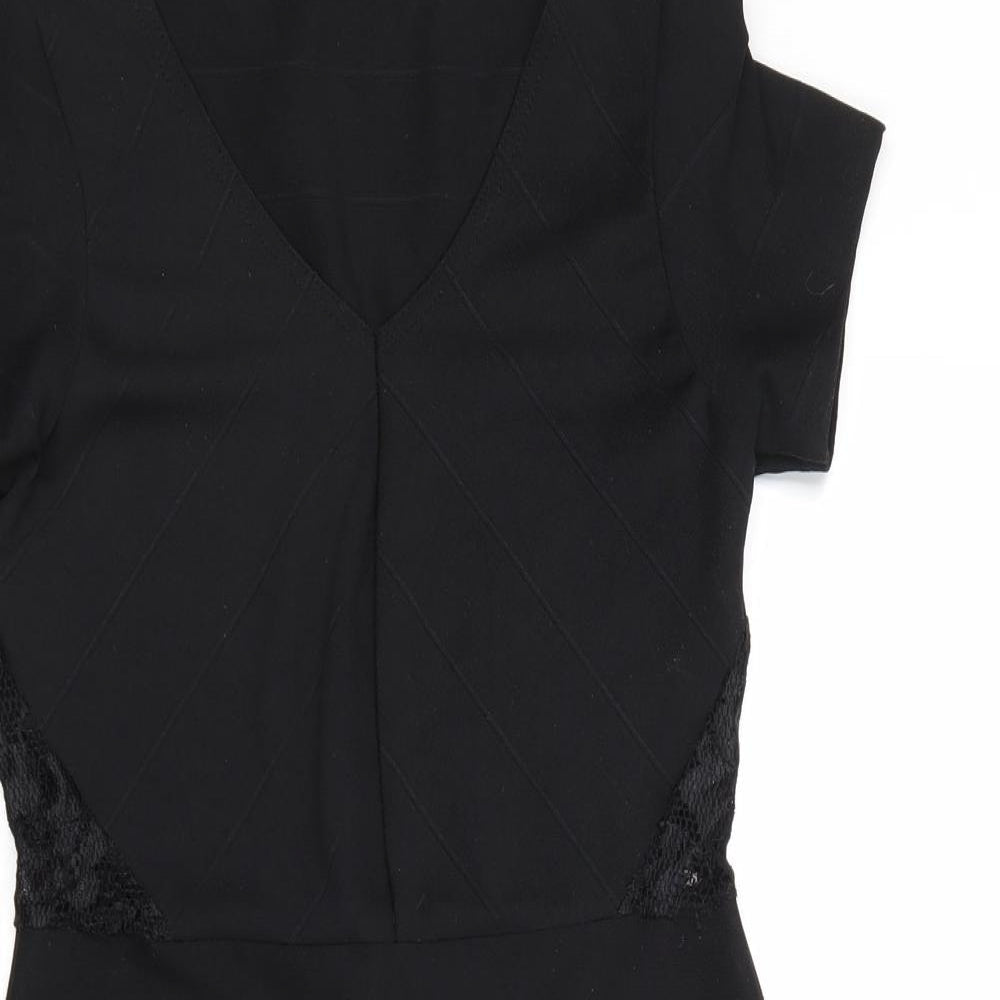 Boohoo Womens Black Polyester Shift Size 10 V-Neck Pullover - Lace Details