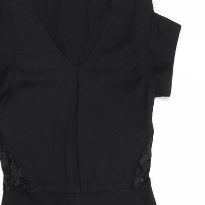 Boohoo Womens Black Polyester Shift Size 10 V-Neck Pullover - Lace Details