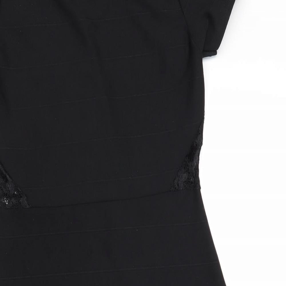 Boohoo Womens Black Polyester Shift Size 10 V-Neck Pullover - Lace Details