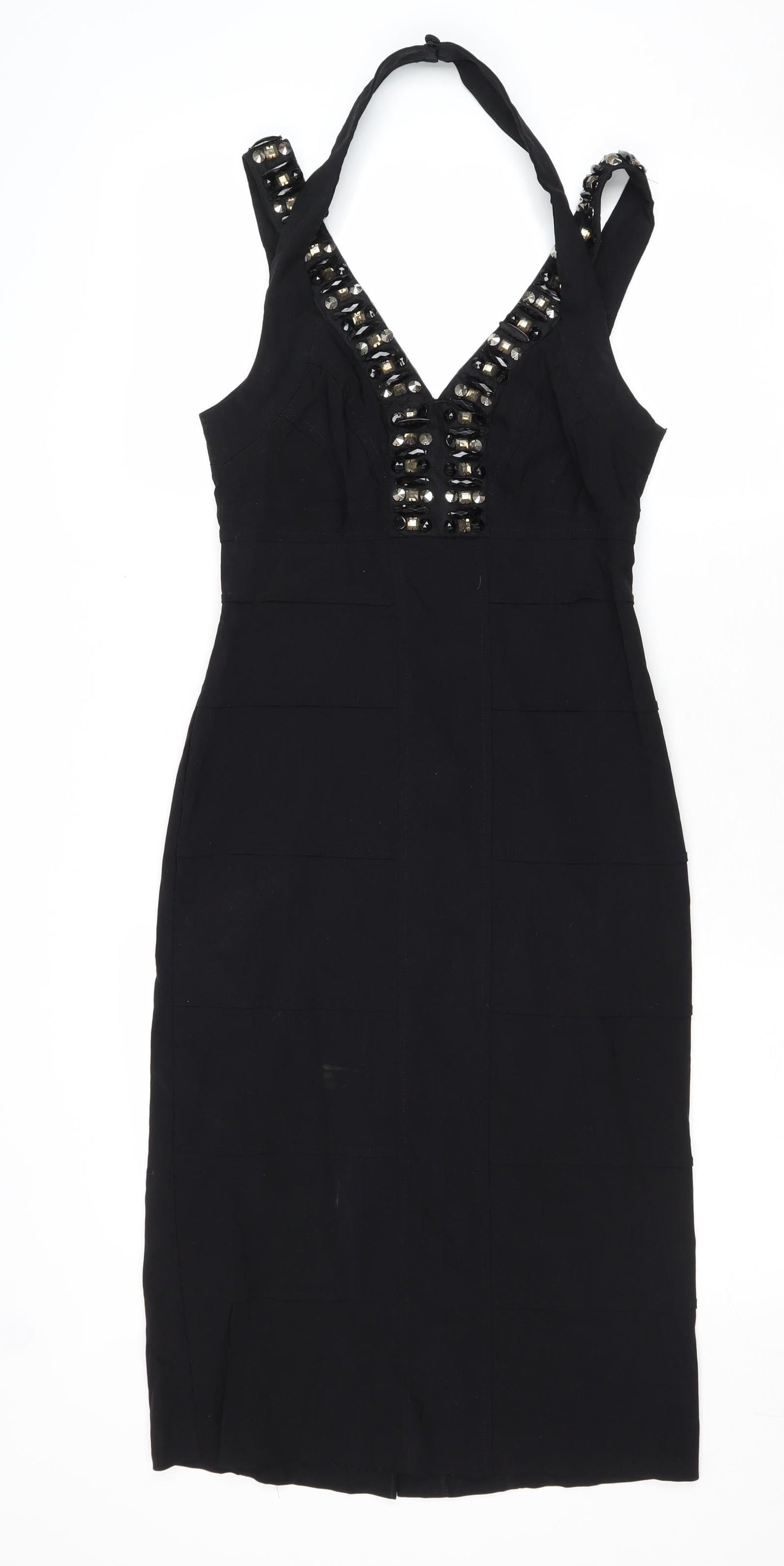 Julien Macdonald Womens Black Nylon Shift Size 10 V-Neck Zip