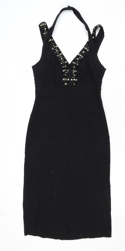 Julien Macdonald Womens Black Nylon Shift Size 10 V-Neck Zip