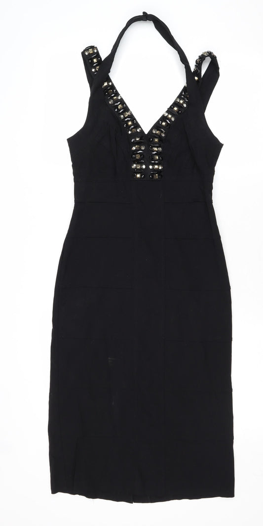 Julien Macdonald Womens Black Nylon Shift Size 10 V-Neck Zip