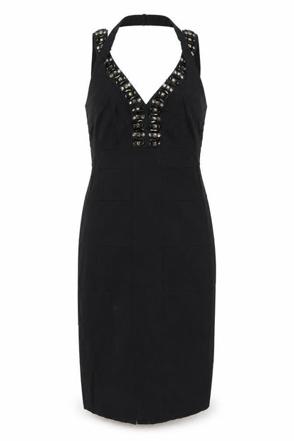 Julien Macdonald Womens Black Nylon Shift Size 10 V-Neck Zip