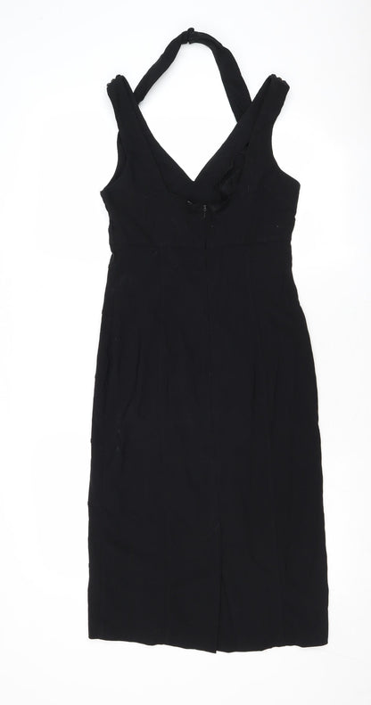 Julien Macdonald Womens Black Nylon Shift Size 10 V-Neck Zip