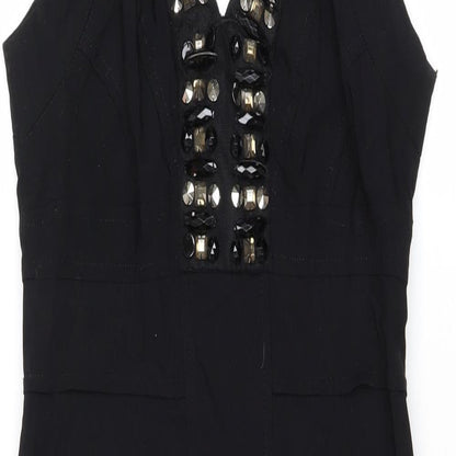 Julien Macdonald Womens Black Nylon Shift Size 10 V-Neck Zip