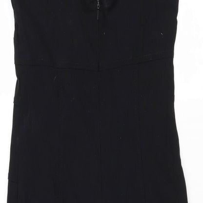 Julien Macdonald Womens Black Nylon Shift Size 10 V-Neck Zip