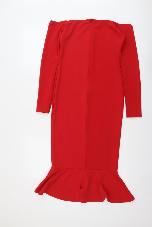 Missguided Womens Red Polyester Mermaid Size 12 Off the Shoulder Zip
