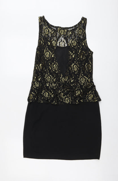 PARISIAN SIGNATURE Womens Black Nylon Mini Size 12 Boat Neck Pullover - Lace Top