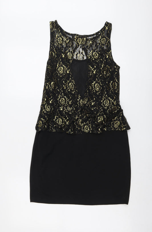 PARISIAN SIGNATURE Womens Black Nylon Mini Size 12 Boat Neck Pullover - Lace Top