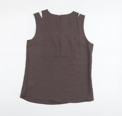 Rare Womens Brown Polyester Basic Tank Size S Round Neck